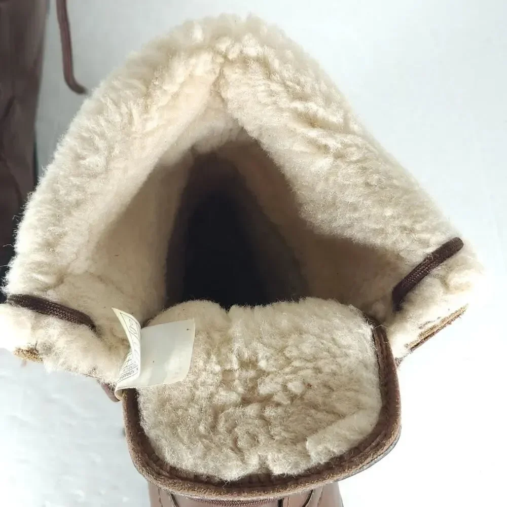 UGG Butte Il Youth US6 /W US7 Brown Leather Sheepskin Lined Lace Up Winter Boots
